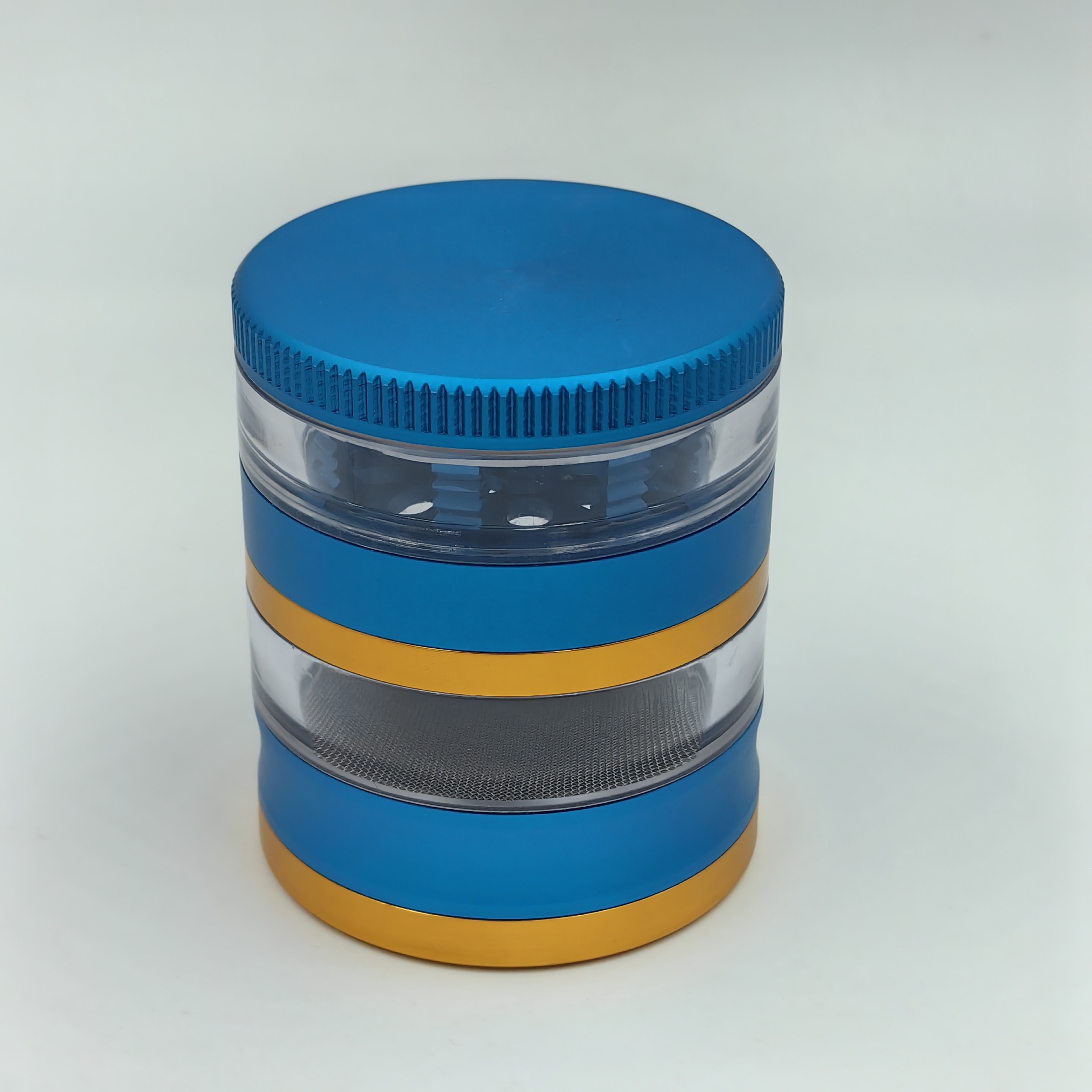 Grinder 63mm Zinc Alloy 4 Layer Ice Blue Hand Transparent Window Weed Grinder Metal Smoke Grinder for Kitchen Grinder (Color: Multicolor, Size: 63mm x 65mm)